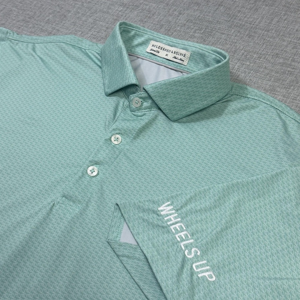 Holderness & Bourne Wheels Up Golf Polo Shirt Mens XL Green Tailored Fit